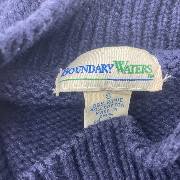 Boundary Waters Vintage Navy Floral Knit Pullover Sweater Cotton Blend Women’s S - Picture 3 of 4
